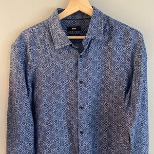 Hugo Boss Geometric 100% Linen Button Down Shirt Large